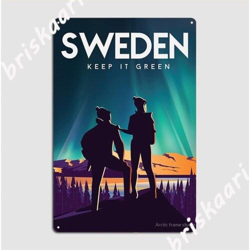 Sweden Vintage Travel Poster Northern Lights Metal Sign Wall Plaque Retro Bar Cave Cinema Garage Tin Sign Posters