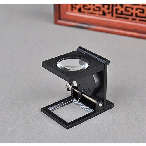 10X LED Folding Cloth Magnifier Illuminated Metal Repair Loupe Stand Magnifying Glass with Light Pointer and Scale 1mm
