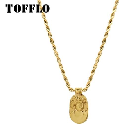 TOFFLO Stainless Steel Jewelry Oval Brand Portrait Pendant Necklace Medium Length Necklace Womens Sweater Chain BSP1055