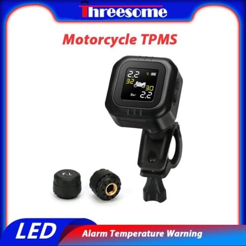 TPMS Motorcycle Tire Pressure Monitor System LED color Display Alarm Temperature Warning with two sensors handlebar installation