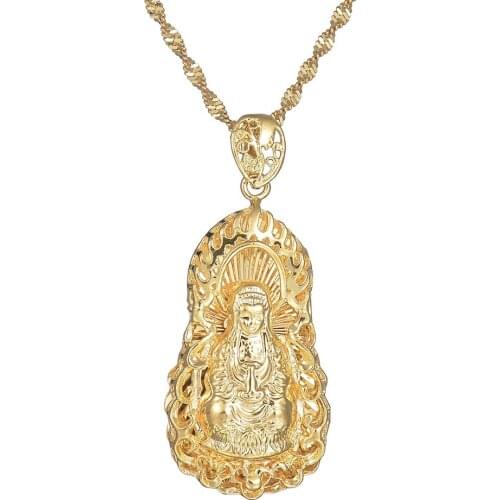 Jewelry Stainless Steel Avalokitesvara Gold-color Stainless Steel Necklaces & Pendants Buddha Pendant Necklace for Men Women