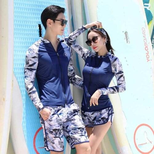 Womens 3 Piece Mens Rash Guard Tops & BottomsLong Sleeve Front Zip Bathing Suits Quick Drying UV Sun Protection Swim Surf Suit