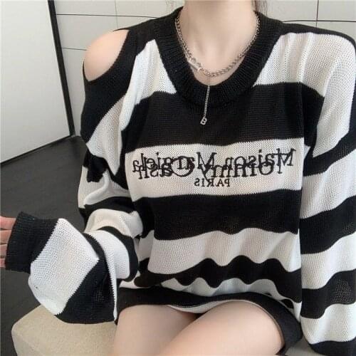 2021 New Women Sweater Pullovers Autumn Winter Streetwear Embroidered Letters Stripes Casual Loose Couple Clothes Korean Top