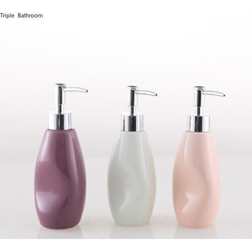 1 pc 280ml Ceramics Shampoo Bottle Nordic Style Solid Color Lotion Bottles Wristband Hand Dispenser Bathroom Accessories