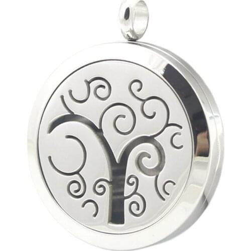 10pcs 30mm Silver Round Bent Tree Of Life Aromatherapy Oils Stainless Steel Perfume Diffuser Locket Necklace Pendant