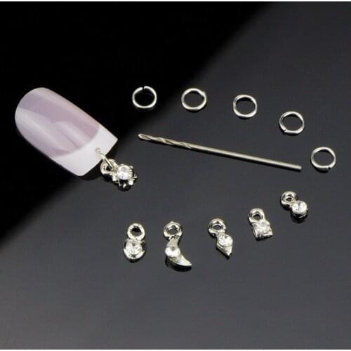 13PCS Metal Rhinestone Piercing Dangle Drill Nail Art Tassel Charm Jewelry Alloy Design Maker Dotting Pen Piercing Manicure Tool