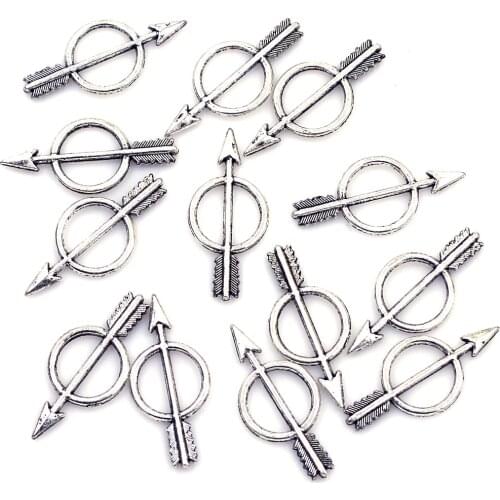 20Pcs Pendants Arrow In Round Metal Ancient Silver Tone For Charms Necklace Jewelry DIY Findings 29x13mm