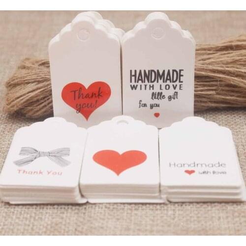5*3cm DIy handmade jewerly gift hang tag Vintage kraft red heart wedding favor tag 100pcs +100hemp string/lot