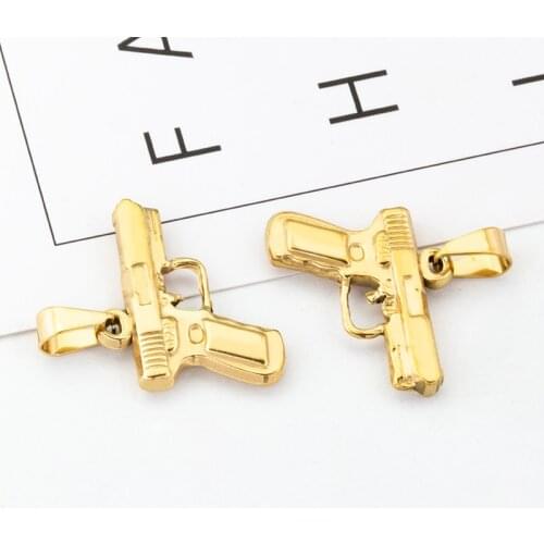 5Pcs/lot Stainless Steel Gun Pendant Punk Rock Charm Hip Hop Necklaces Bracelet For DIY Jewelry Making Accessories Wholesale