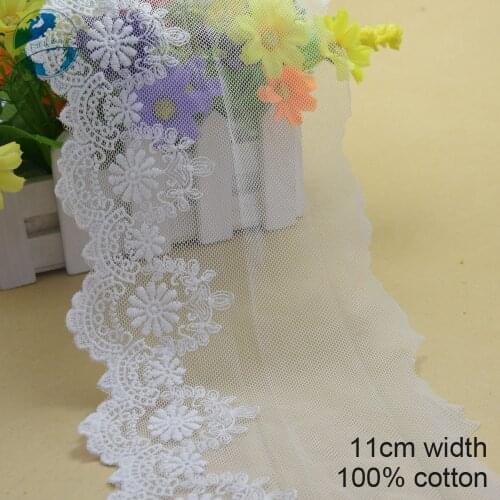 5yards white lace 11cm width cotton Embroid sewing ribbon fabric guipure lace trim warp knitting DIY Garment Accessories#2940