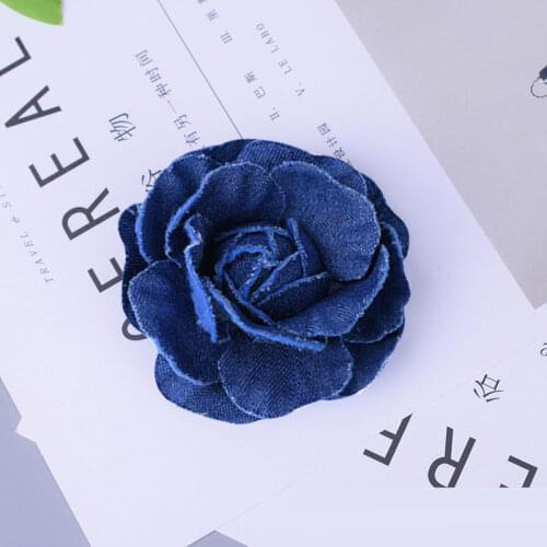 Handmade camellia brooch flower multilayer denim flower fabric headdress brooches accessories decoration