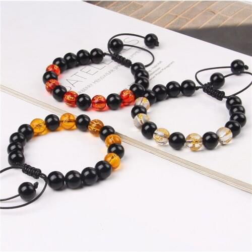 Buddhism Six Words Gold Motto Bracelets Men 10 mm Black Onyx Agat Beads Bangle Fengshui Jewelry Handmade Weave Pulsera For Women
