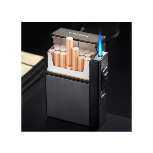 Cigarette Case With Gas Lighter Hold 20Pcs Cigarettes Windproof Direct Inflatable Flame Lighter Smoking Tools Mens Gifts