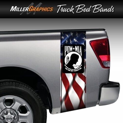 For x2 POW MIA American Flag Waving Military Truck Bed Band Stripe Decal Graphic Kit