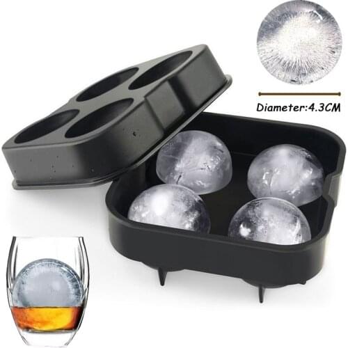4 Grids Food Grade Silicone Ice Ball Mold Whiskey Drink Ice Cube Mold Flexible Ice Cube Chocolate Mold Fade Resistant Bar Gadget