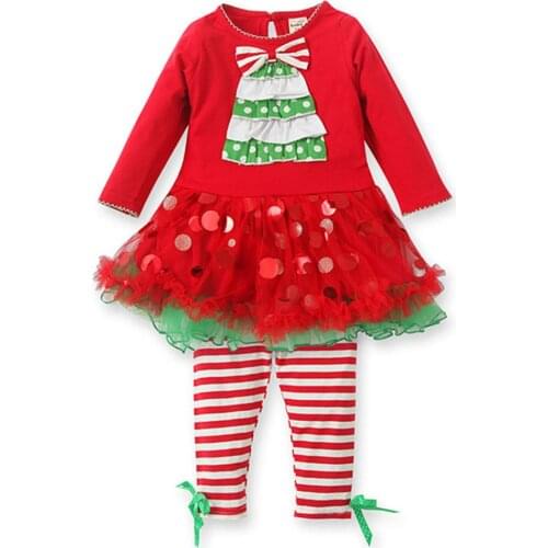 Baby kids Christmas tree girl t-shirt + pants Set Clothes girls skirt YF164