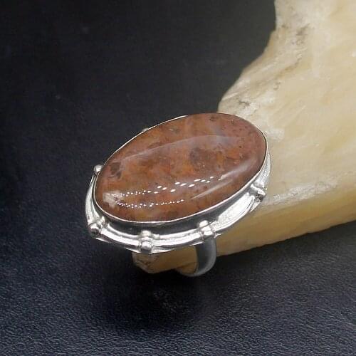 Gemstonefactory Jewelry Big Promotion Single Unique 925 Silver Ocean Jasper Oval Shape Fashion Women Men Gifts Rings 7# 20212557