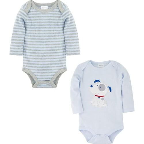 Honeyzone 2pcs/Set Puppy Baby Boy Clothes Toddler Striped Blue Jumpsuit Full Sleeve Romper Ropa Bebe Recien Nacido Garcon 0-12m