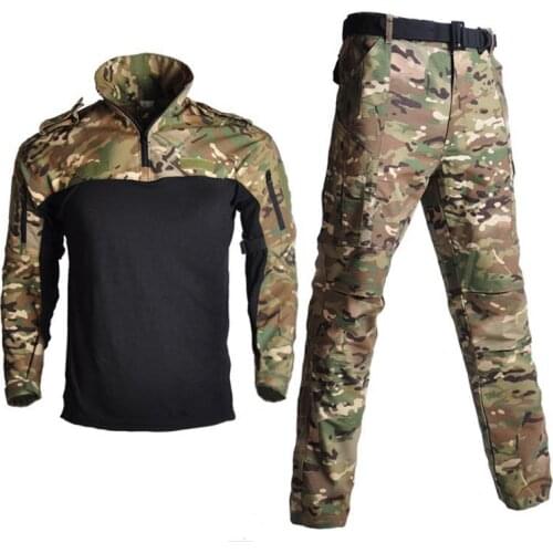 Frog Tactical Uniform Multicam Camouflage Hunting Clothes Suits US Army Combat Shirt Black Men Training Clothing Black Top