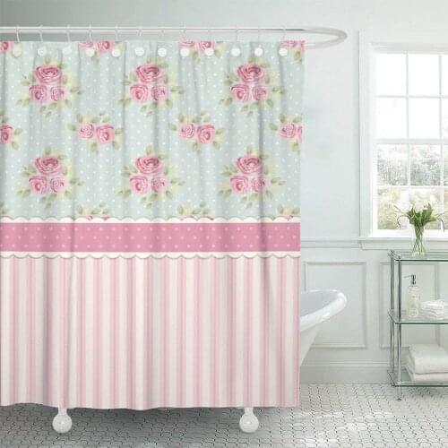 Colorful Cute Shabby Chic Roses and Polka Dots Shower Curtain Waterproof Polyester Fabric 72 x 78 Inches with Hooks