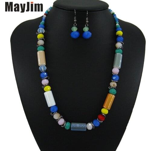 MayJim Vintage Statement crystal Red Necklace jewelry sets beads Handmade chain bridal jewelry sets fashion women