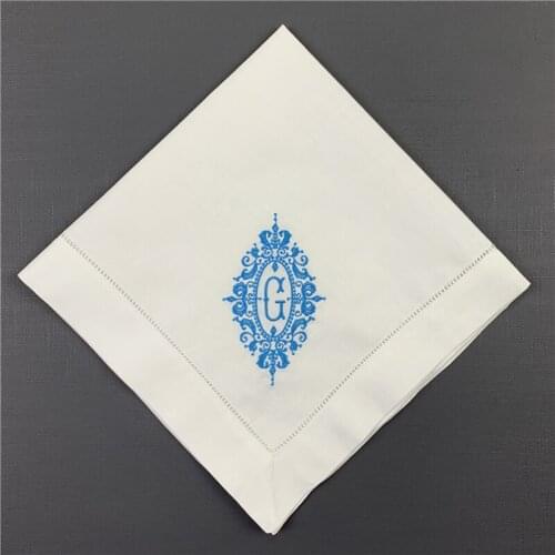 Set of 12 Excellent Monogrammed Dinner Napkins White Hemstitch Linen Table Napkins 20x20" Ladder Embroidered Initial Tea Napkin