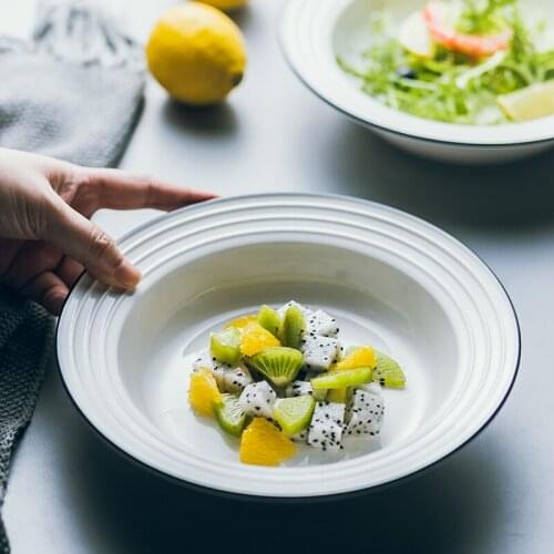 Dinner Set Plates and Dishes Ceramic Dinner Plate Nordic Minimalist Blue Line Round Deep Plate Home Salad Bowl Kitchen Supplies