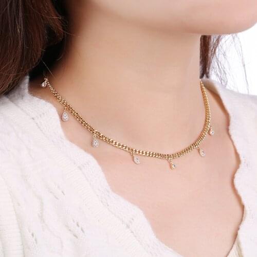 New Fashion Chunky chain Necklace Exquisite Tasslel Design Zircon Clavicle Necklace Sweet Romatic Adjustable Choker Spring Summe