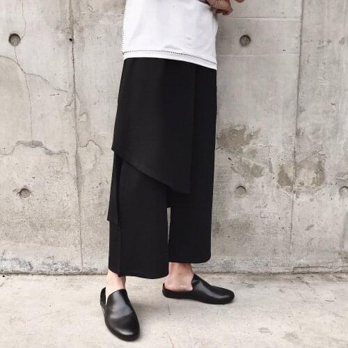 NEW mens clothing Hair stylist fashion GD personality casual loose nine points trousers irregular wide leg skirt pants
