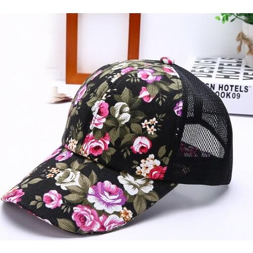 New Flower Print Mesh Hat For Women Summer Sun Protection Baseball Cap Outdoor Travel Sport Sunscreen Visor Hats Gorras A40