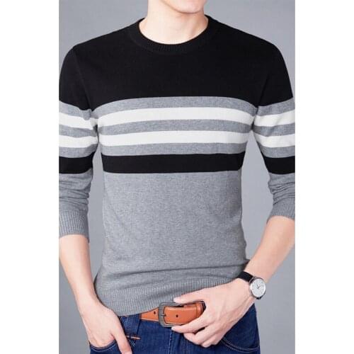 New Arrival Casual Wool Pullover Men 2019 Autumn Round Neck Patchwork Quality Knitted Brand Elasticity Plus Size Sweaters Men