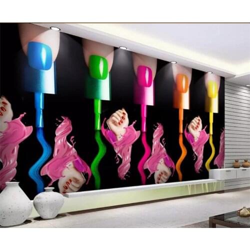 Papel de parede Nail Art Makeup Nail Polish Arm Cosmetics Shop Wall Customized Large Mural Green Silk Wallpaper
