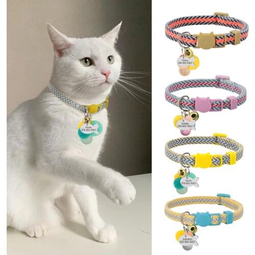 Personalized Cat Collar Safety Puppy Kitten Collar Quick Released Necklace With Customized Fish ID Tag Free Bell Accessories