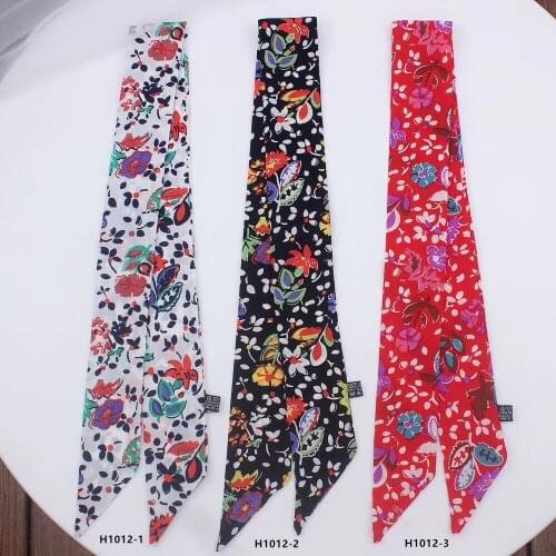 2019 New Floral Print Head Skinny Silk Scarf Narrow Silk Scarves Women Flower Print Head Band Bag Ribbons Wraps Tie