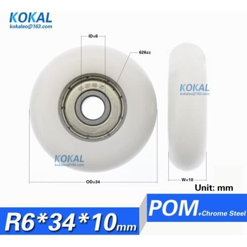 [R0634-10]Free Shipping 10PCS 626zz 1.34inches outer diameter bearing roller wheel with POM coated bearing 6mm*34mm*10