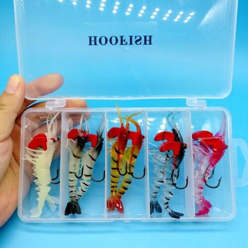 HOOFISH 10PCS/LOT 8.5g/12g/18g Artificial Soft Lures With Crank Hook Segmented Shrimp Luminous Eyes Fishing tackle