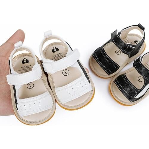 Newborn Baby Girl Boys Shoes Toddler Flats Sandals Premium Soft Rubber Sole Anti-Slip Summer PU-Leather Crib First Walker Shoes
