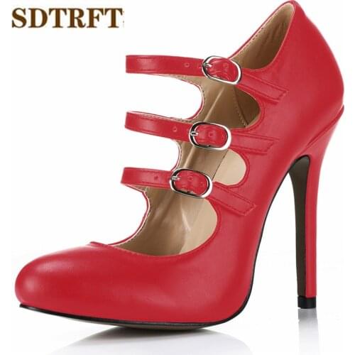 SDTRFT Multicolor Stilettos zapatos Spring Autumn 12cm Thin heels ladies Pointed Toe shoes woman Buckle pumps sapato feminino