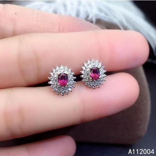 KJJEAXCMY Fine Jewelry 925 sterling silver inlaid natural garnet female earrings Ear studs elegant support detection