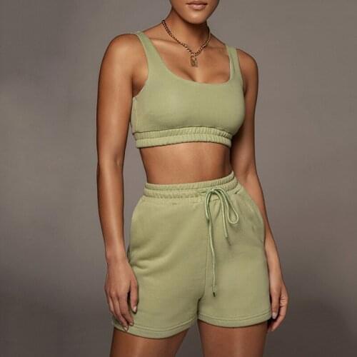 Active Sportswear Tank Top And Biker Shorts Sets For Women Casual Solid Athleisure Two Piece Outfits Summer 2021 Set