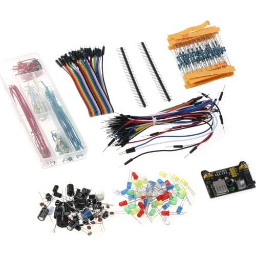 Component Starter Kit with Resistors(10 kinds), LEDs, Potentiometer, Solderless Jumper Wire Preformed Breadboard for UNO R3