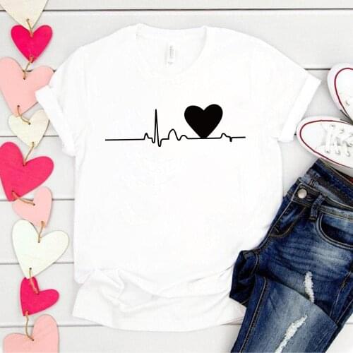 ECG Love Heart Printing Women T Shirt Short Sleeve Fashion Summer Couple Valentines Tshirt For Ladies Tops Tee Girls Female