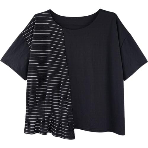 Neatie kiddie Summer Stripe Batwing Sleeve Loose T-shirt Women Tops Clothes Color Block Harajuku Irregular Tshirt Female