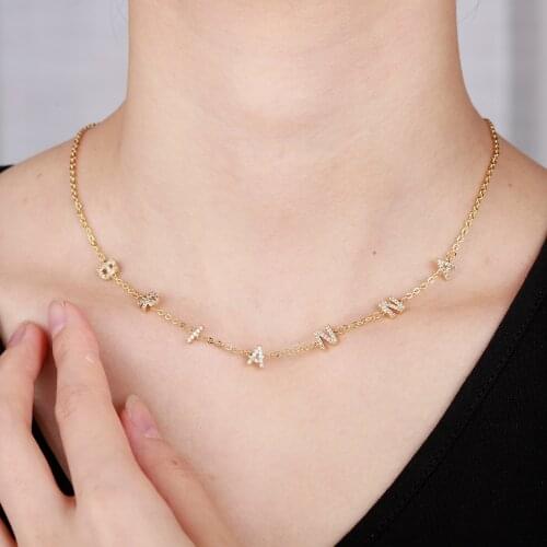 Customized Name Zircon Necklace Stainless Steel Personalized Crystal Name Necklaces Pendant Chain for Women Jewelry Birthday Gif