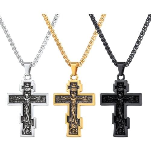 Orthodox cross Necklace Women Crystal cross Pendant Long Men Necklace