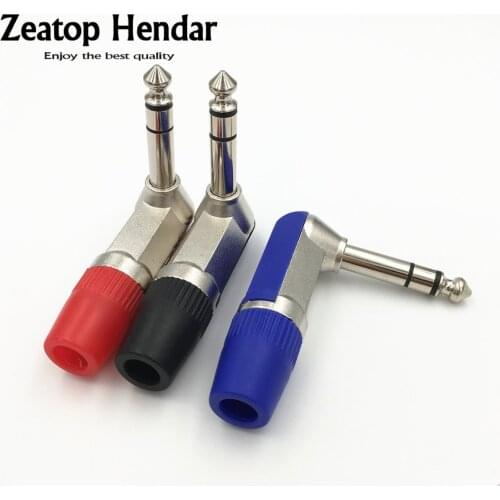 1Pcs 6.35mm 3Pole Stereo Audio Male Plug 6.35 Right Angle Amplifier Microphone Jack 6.5 mm TRS Plug Welding Connector