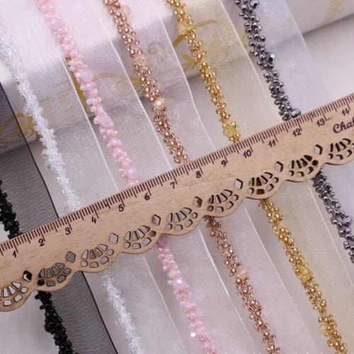 1Yard/Lot Diamond Beaded Lace Ribbon Lace Trim Embroidery Lace Fabric Beaded Fringe Silk Tassel Fringe Trim Clothing Accessories