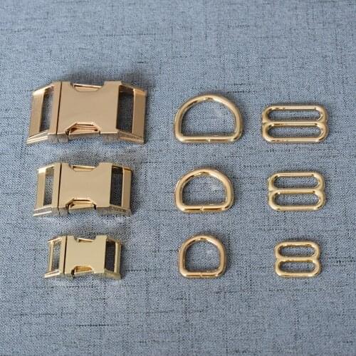 100 Sets 15mm/20mm/25mm Gold Metal D Ring Adjustable Release Buckle For Pet Collar Webbing Cat Necklace Handmade DIY Accessory