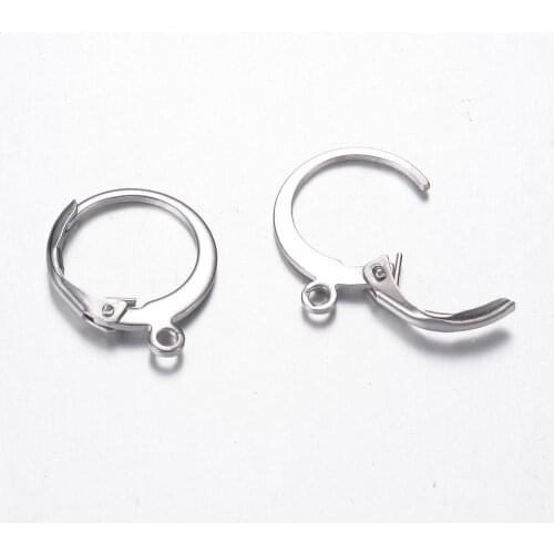 100 Pairs 304 Stainless Steel Lever Back Hoop Earrings for Jewelry Making DIY Accessories 14.5x12x2mm Hole: 1mm Pin: 0.7mm
