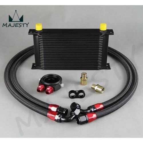22 ROW AN-10AN UNIVERSAL ENGINE TRANSMISSION OIL COOLER BLACK+ FILTER KIT BLACK